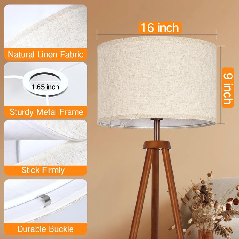 OUTON Beige Large Drum Lamp Shades for Floor Lamps, 16" Top x16" Bottom x 9" High, Easy to Assemble, Replacement Linen Lampshades for Table Lamps & Bedside Lamps (1.65" Spider) - Image 3